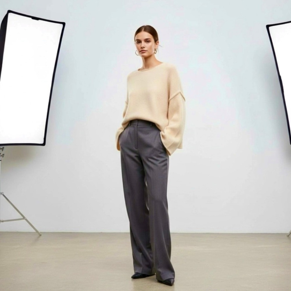 ZARA Bateau Neck Cropped Sweater Wool Solid Ivory Pullover Knit Knitwear Small
